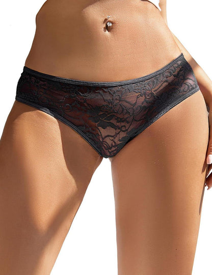 Damen String Tanga Schwarz Spitze Sexy Offener Schritt Höschen Größe L