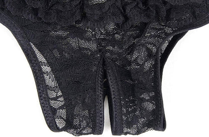 Sexy Damen Ouvert String Tanga Spitze Dessous Höschen Schwarz L