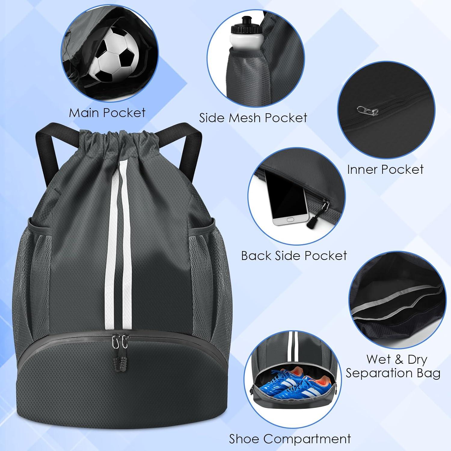 Sporttasche Rucksack Kordelzug Turnbeutel Fußballtasche 32x17x47cm Dunkelgrau