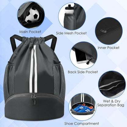 Sporttasche Rucksack Kordelzug Turnbeutel Fußballtasche 32x17x47cm Dunkelgrau