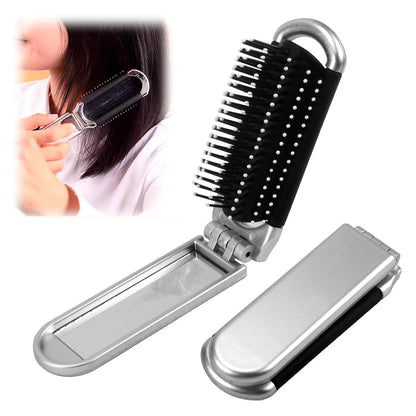 Faltbare Reise-Haarbürste mit Spiegel Mini Haarbürste Klappbarer