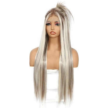 Blond Lange Gerade Perücke 13x6 Lace Front Synthetik 26 Zoll