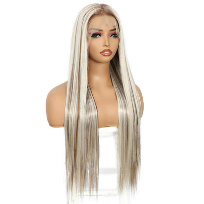 Blond Lange Gerade Perücke 13x6 Lace Front Synthetik 26 Zoll