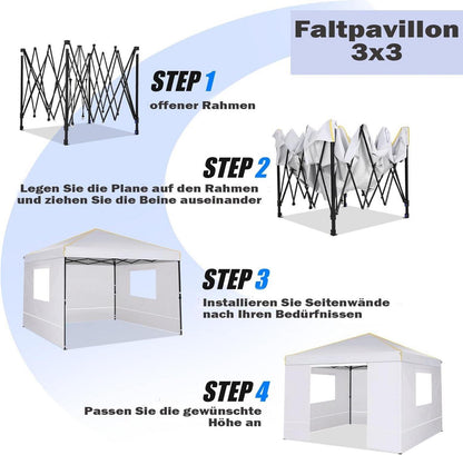 Pavillon 3x3 Wasserdicht Stabil Faltpavillon Pop Up Strandzelt
