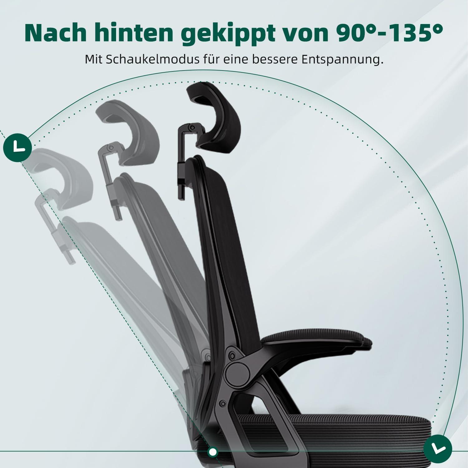 Ergonomischer Bürostuhl mit verstellbarer Kopfstütze und Armlehnen