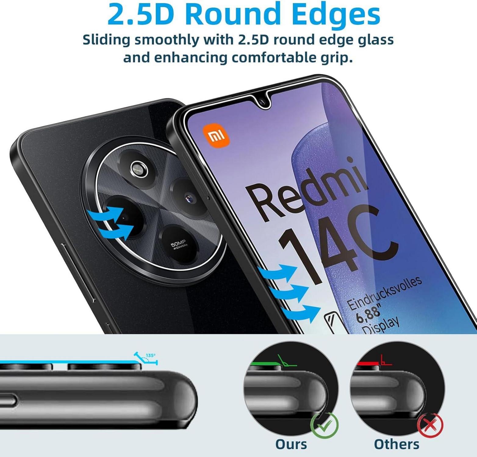 Panzerglas für Xiaomi Redmi 14C 4G, 2+2 Displayschutzfolie