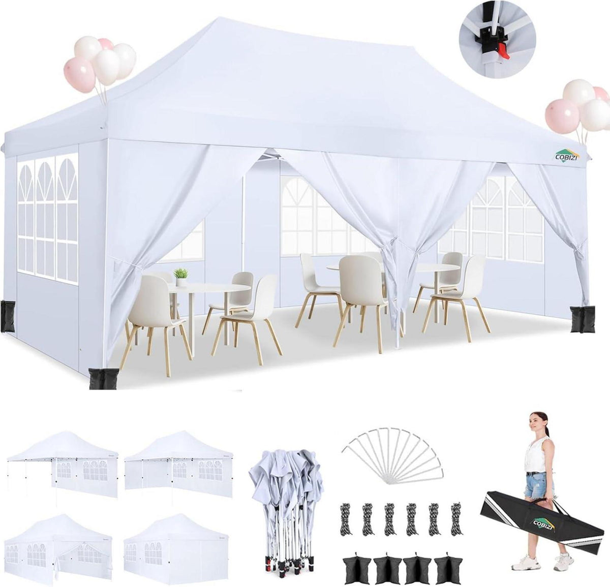Faltpavillon 3x6m Wasserdicht Stabil mit 6 Seitenwänden