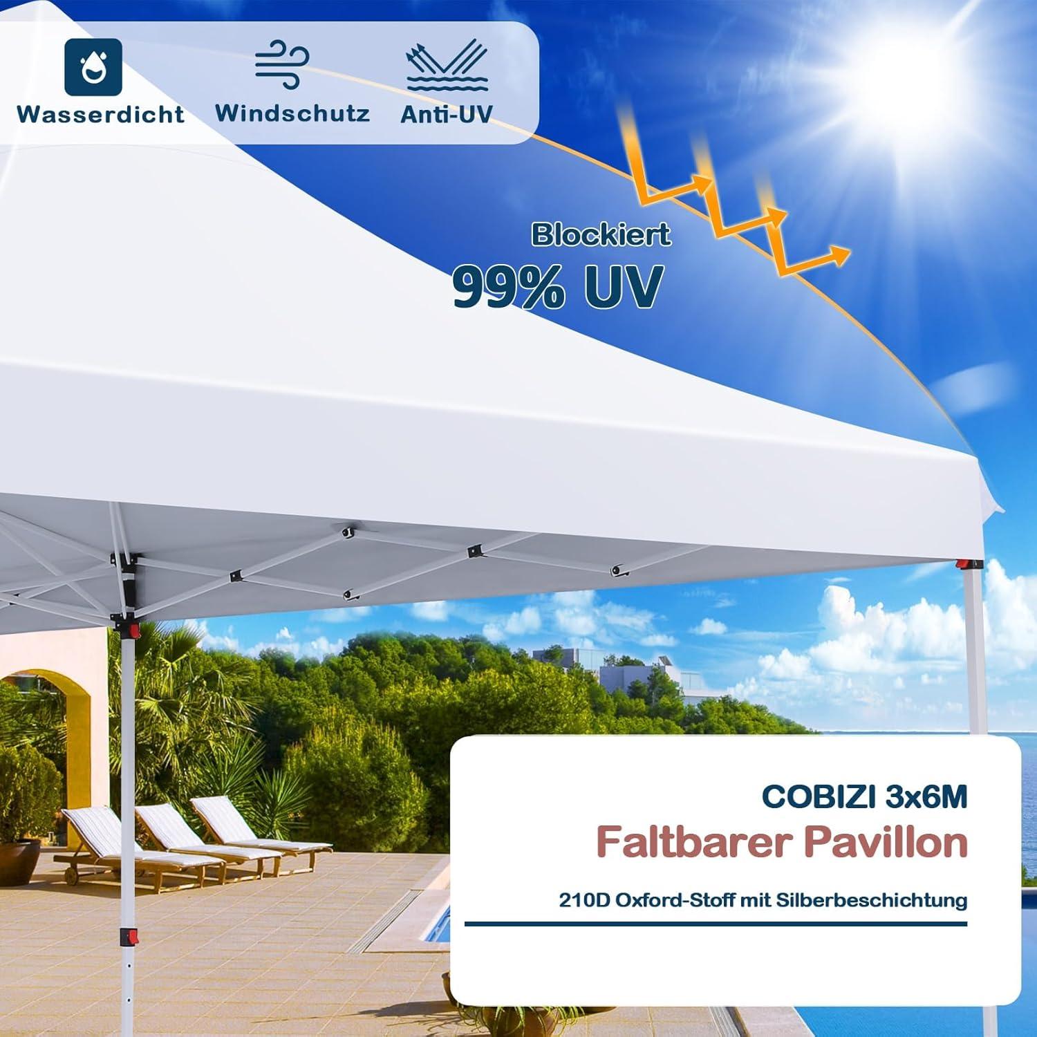 Faltpavillon 3x6m Wasserdicht Stabil mit 6 Seitenwänden