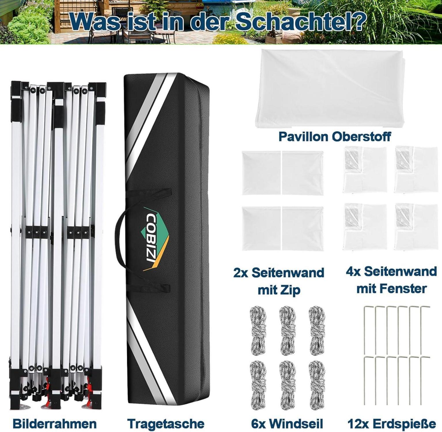Faltpavillon 3x6m Stabil Wasserdicht Partyzelt mit 6 Seitenwänden