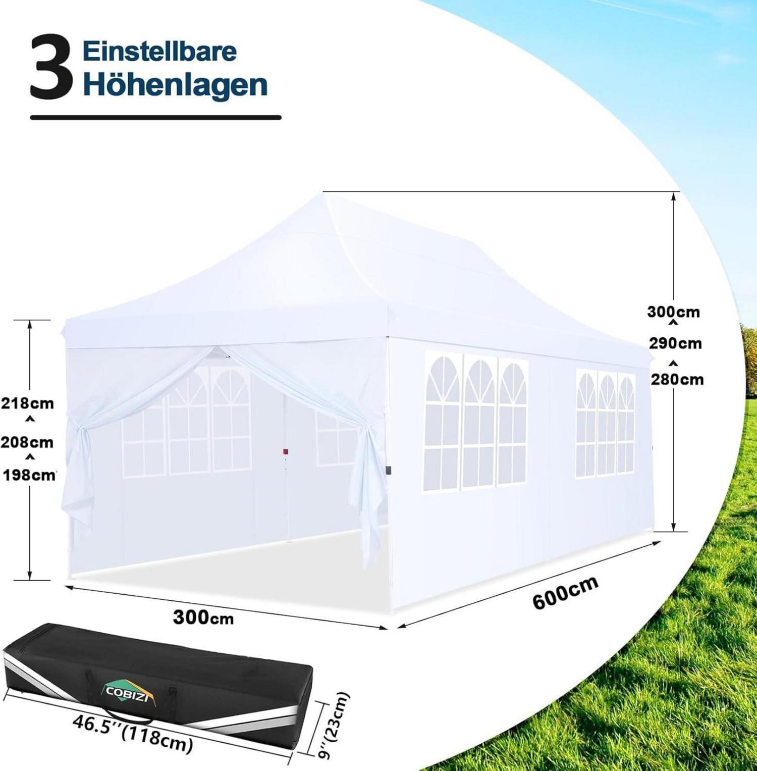Faltpavillon 3x6m Stabil Wasserdicht Partyzelt mit 6 Seitenwänden