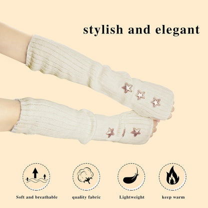Fingerlose Strickarmstulpen mit Sternen – Y2K Handgelenkwärmer