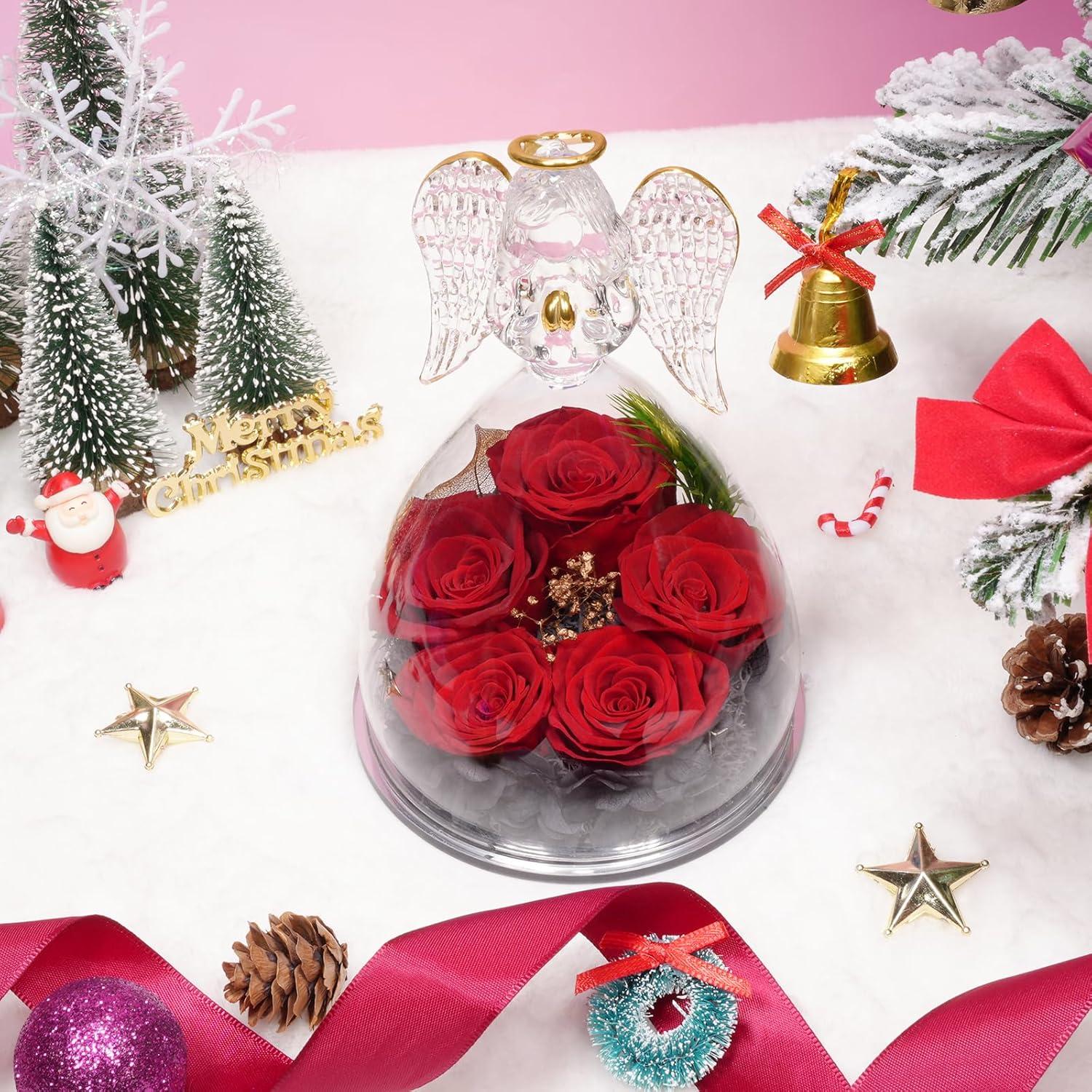 Sunia Ewige Rose Engel Geschenkbox mit 5 Ewige Rosen Rot