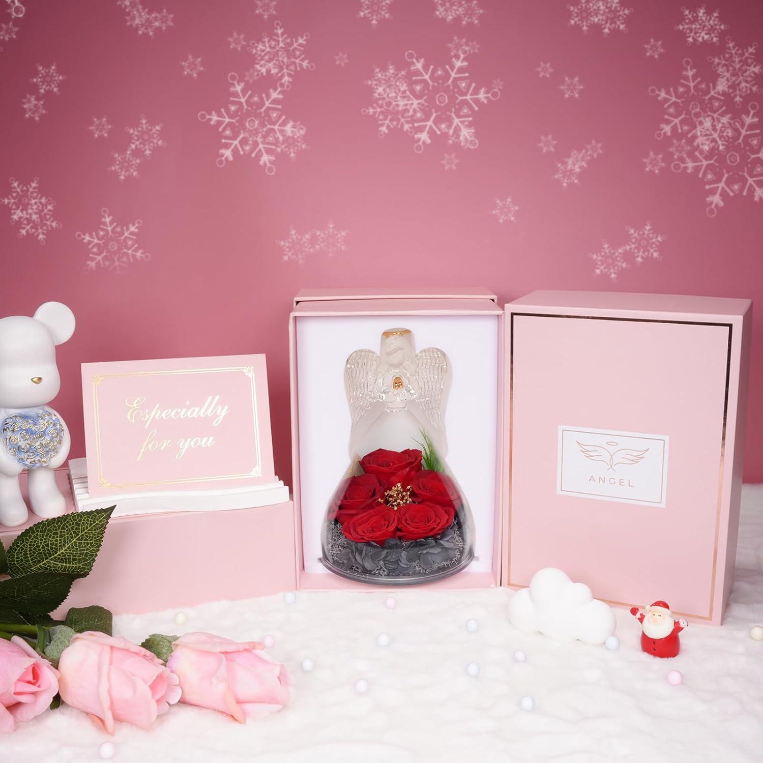 Ewige Rose Engel Glas Kuppel 5 Handgemachte Rosen