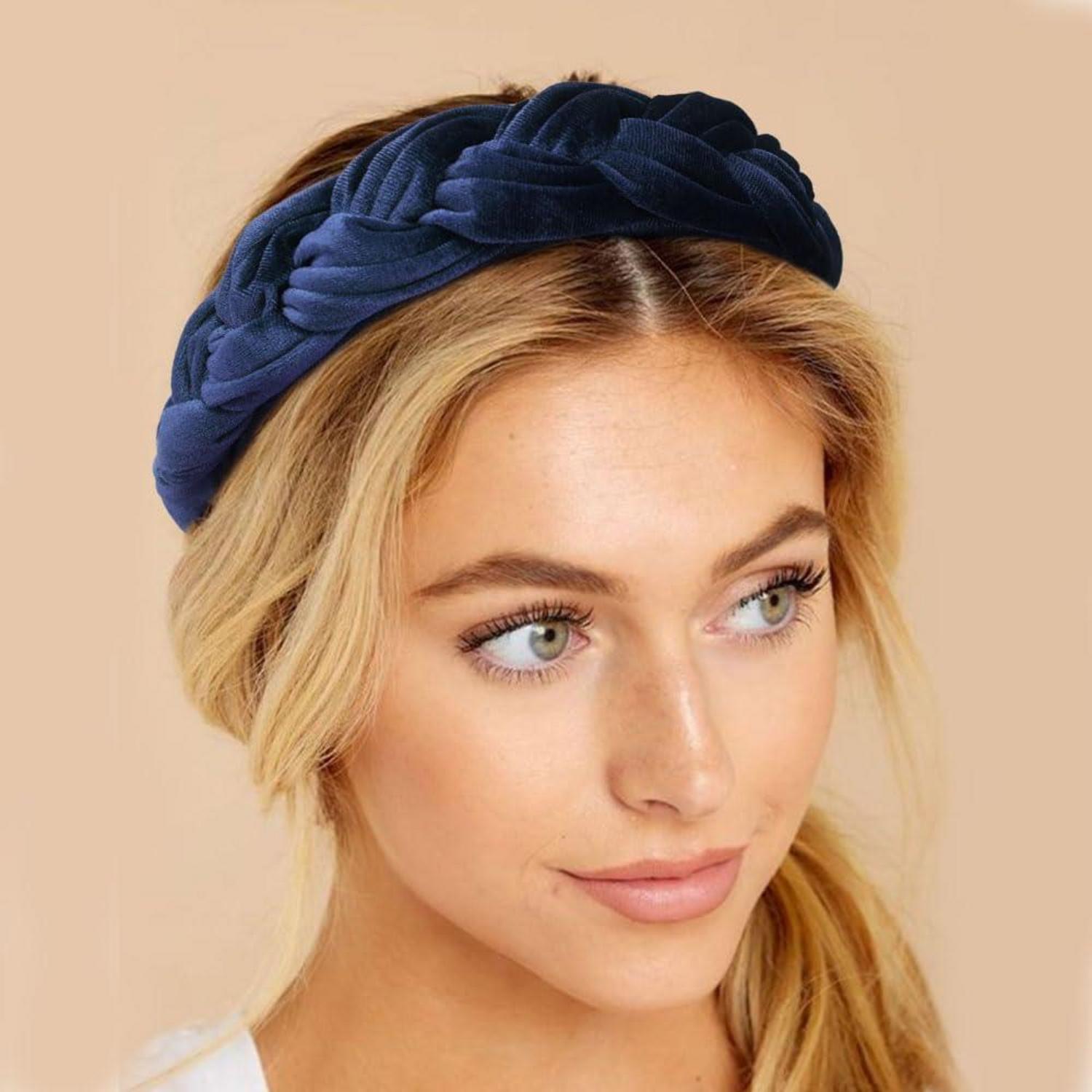 Samt Geflochtenes Stirnband Trachten Haarreif Vintage Style Blau