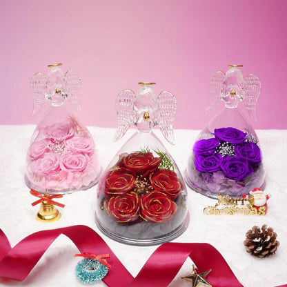Ewige Rose Engel Glas Dome Geschenkbox Violett 5 handgemachte Echte Rosen