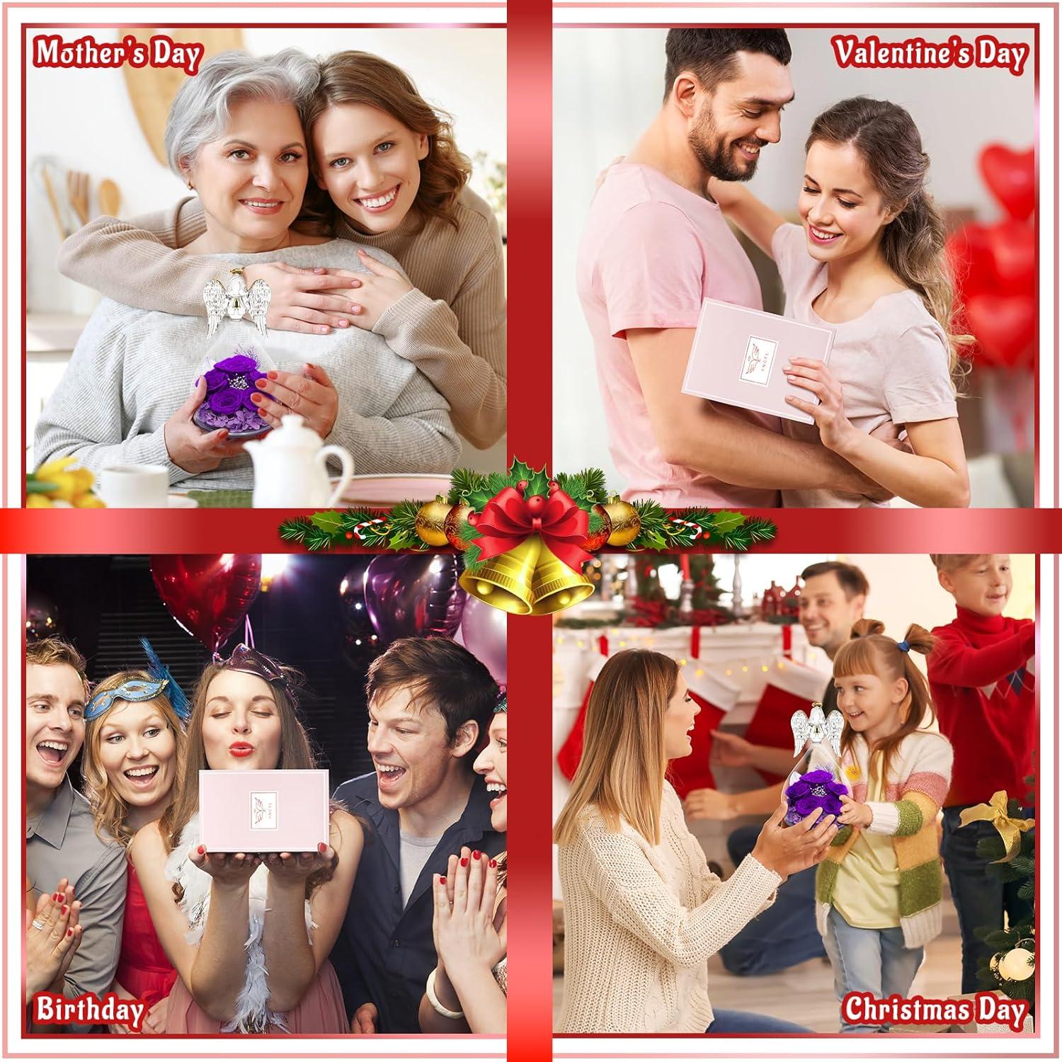 Ewige Rose Engel Glas Dome Geschenkbox Violett 5 handgemachte Echte Rosen