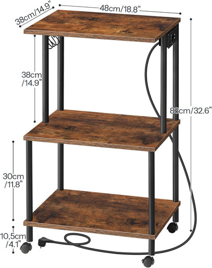 Druckerwagen mit Ladestation und Rollen, 3 Ebenen