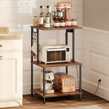 Druckerwagen Ladestation 3 Ebenen Rollen Füßen Haken Vintage Braun