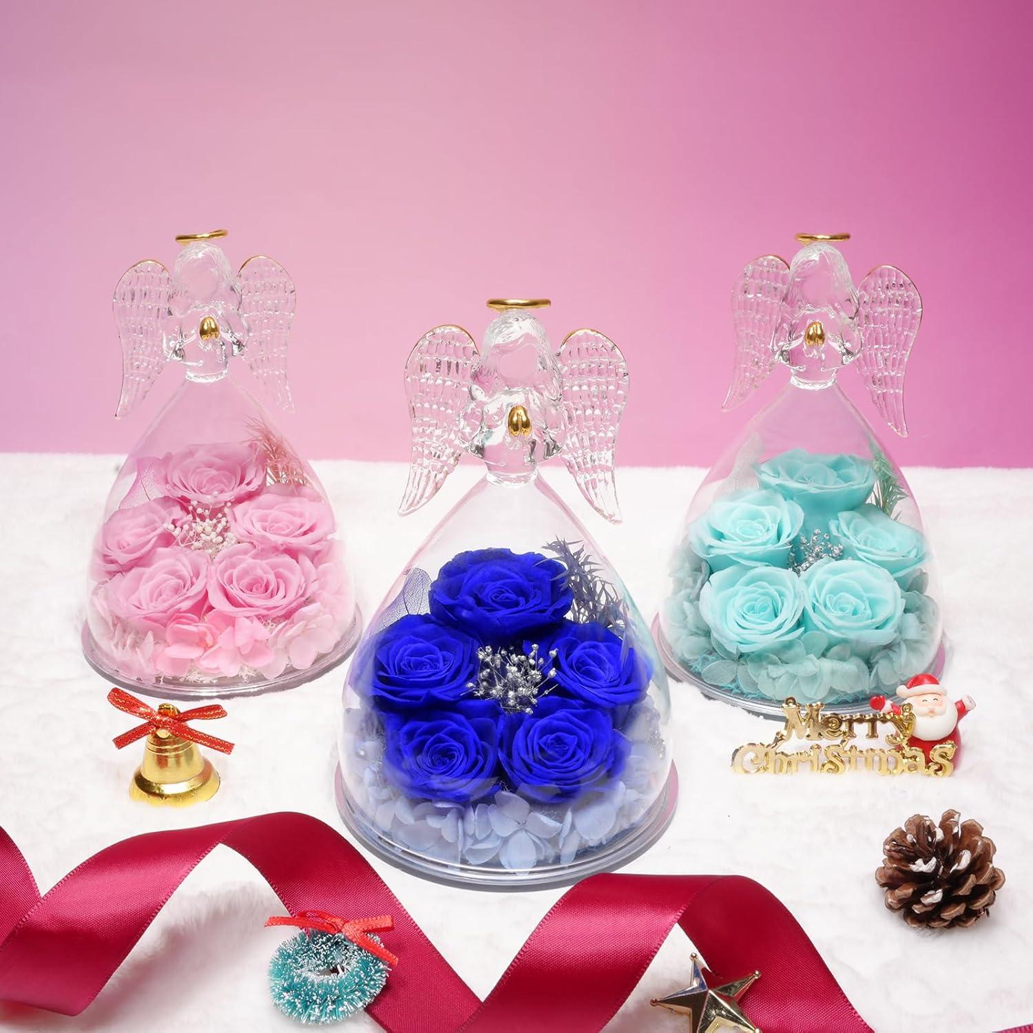 Ewige Rose Engel Geschenkbox 5 Blaue Rosen Weihnachten Muttertag