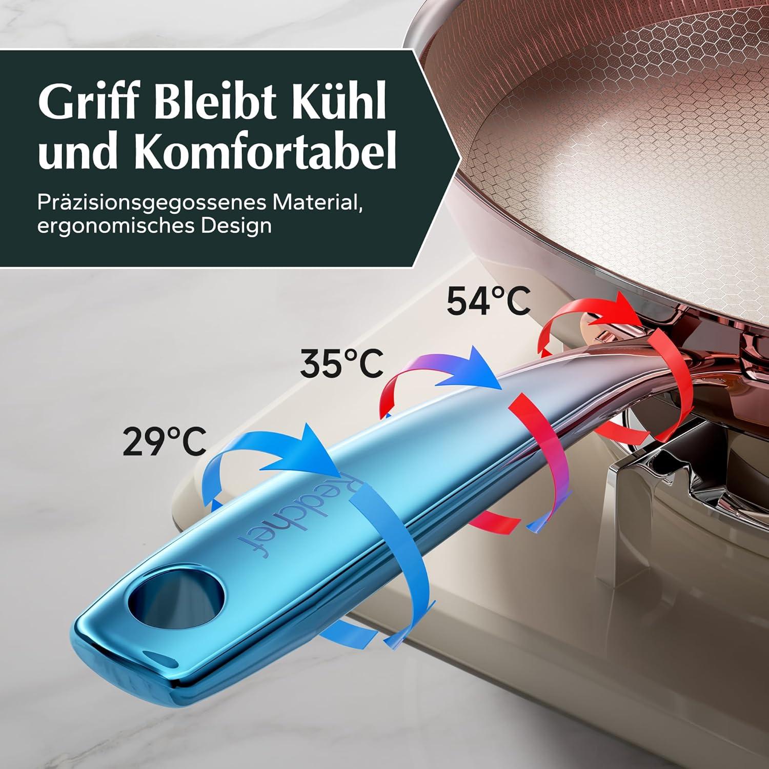 Redchef 3-teiliges Pfannenset Edelstahl Induktion PTFE Frei - 24 20 28 cm