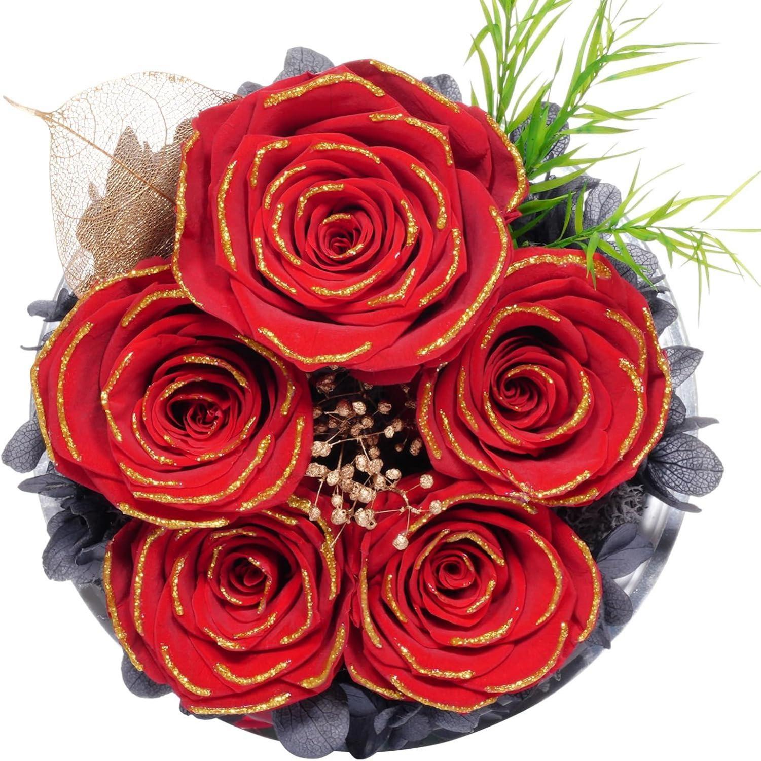 Ewige Rose Engel Geschenkbox 5 Rosen im Glasdome