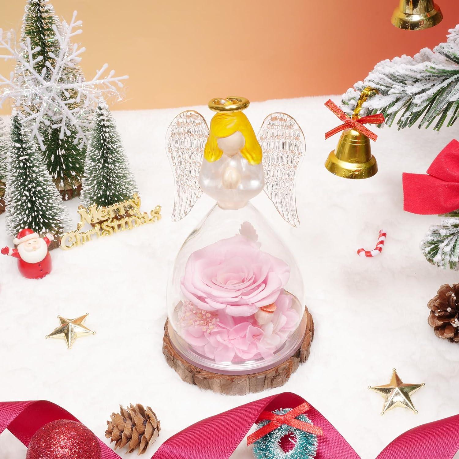 Ewige Rose Engel Geschenkbox für Frauen, Mutter, Oma - Echte Rosen in Glas - Weihnachten, Valentinstag, Muttertag