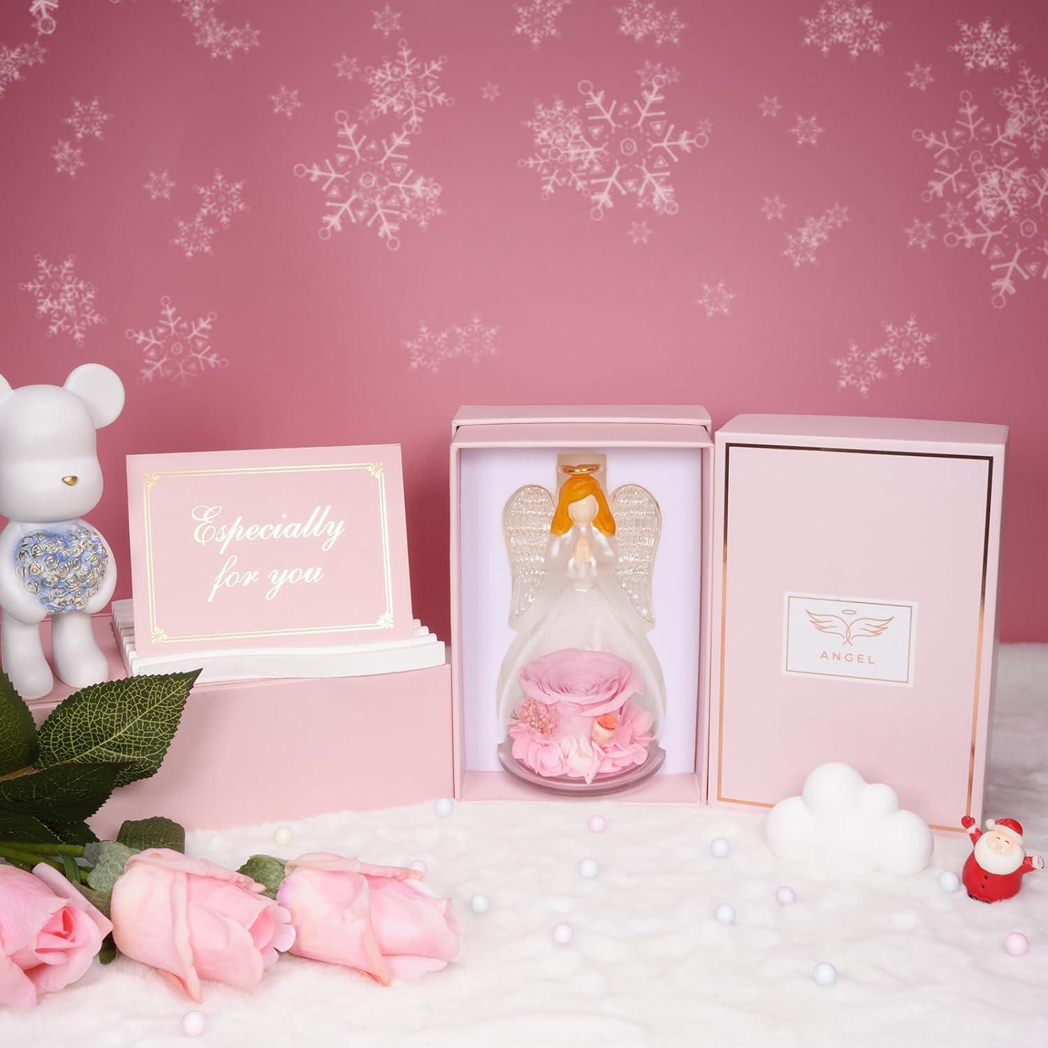 Glas Engel Figur Ewige Rose Geschenkbox für Frauen Weihnachten