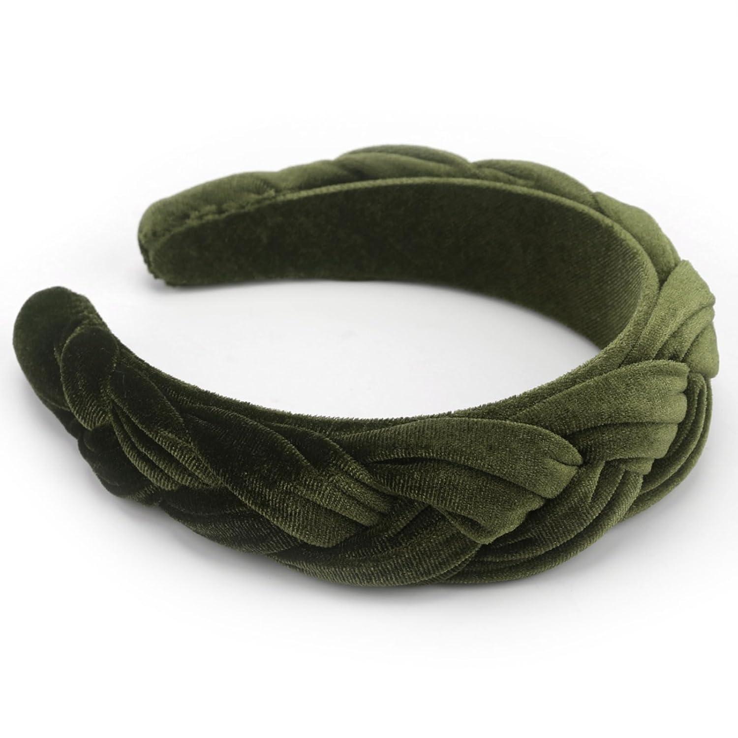 Samt Geflochtenes Stirnband Damen Vintage Haarreif Breit Army Green