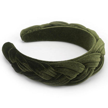Samt Geflochtenes Stirnband Damen Vintage Haarreif Breit Army Green