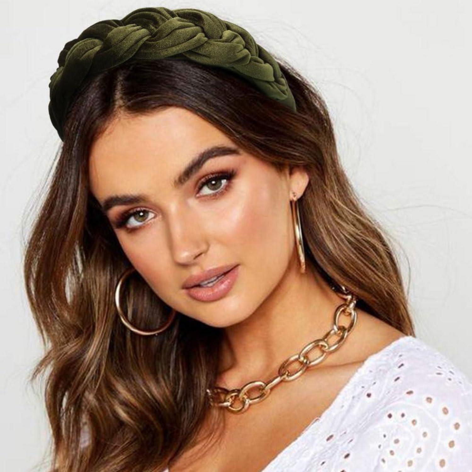 Samt Geflochtenes Stirnband Trachten Vintage Haarreif Damen Army Green