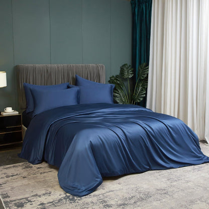 Bambus Bettwäsche Set 135x200cm Blau – 4-teilig, Atmungsaktiv & Kühlend
