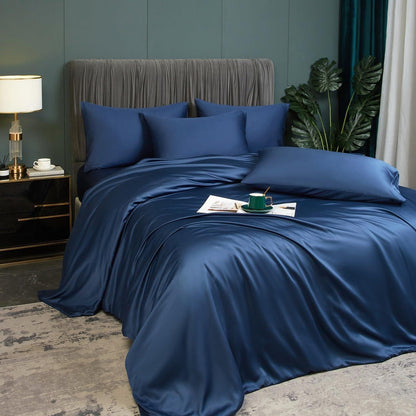 Bambus Bettwäsche Set 135x200cm Blau – 4-teilig, Atmungsaktiv & Kühlend