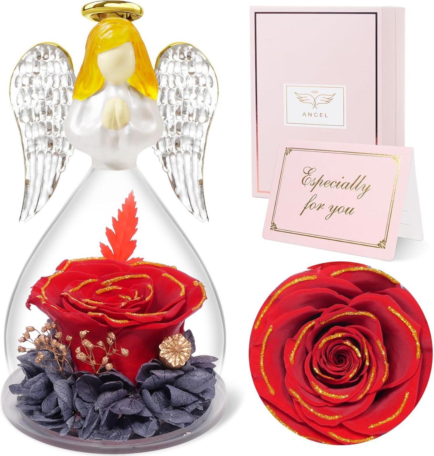 Ewige Rose Engel Figur Glaskuppel Geschenkbox Grußkarte