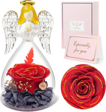 Ewige Rose Engel Figur Glaskuppel Geschenkbox Grußkarte
