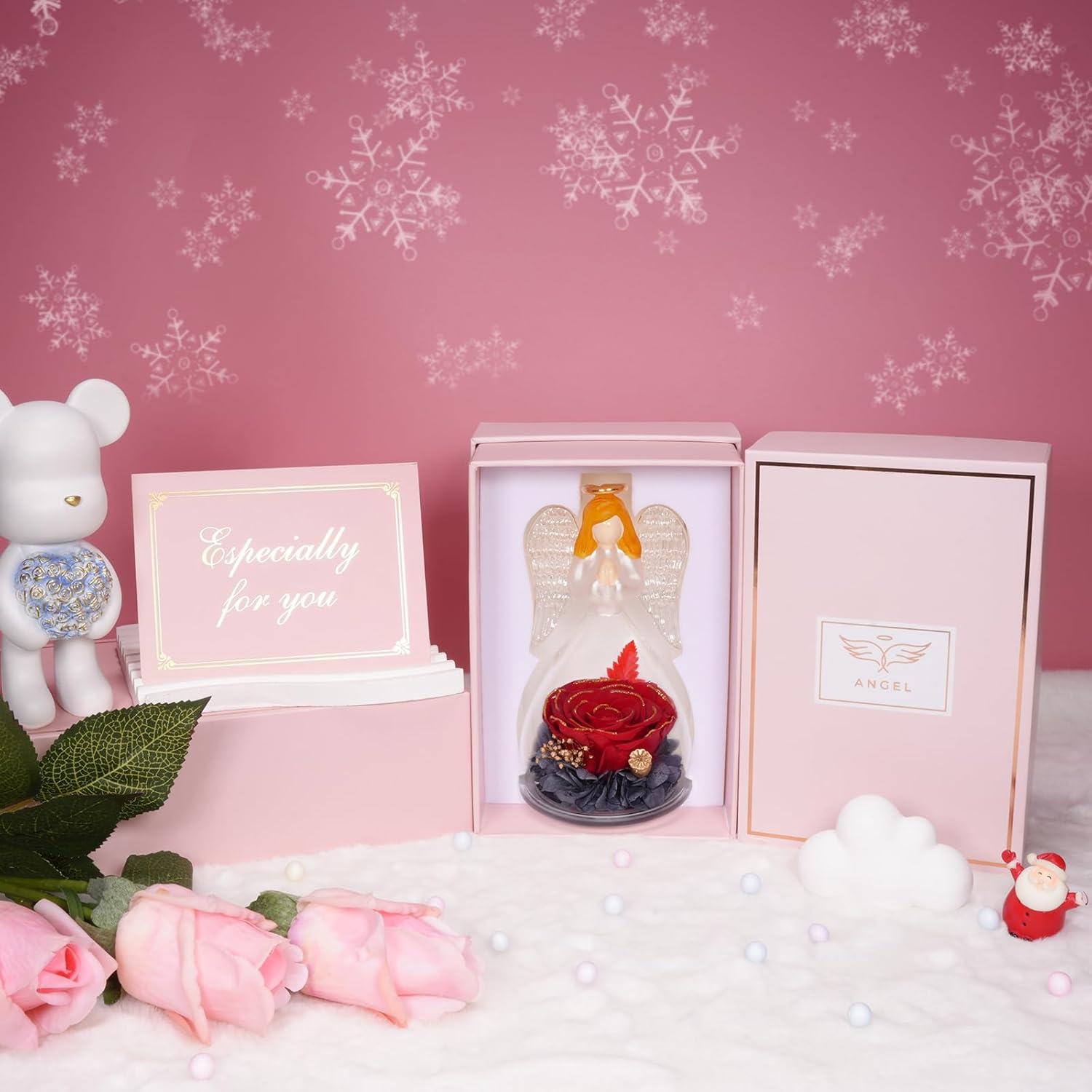 Ewige Rose Engel Geschenkbox Glaskuppel Grußkarte Geschenkbox