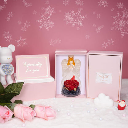 Ewige Rose Engel Geschenkbox Glaskuppel Grußkarte Geschenkbox