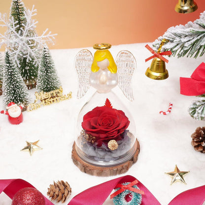 Sunia Ewige Rose Engel in Glas Dome, Geschenk für Frauen, Weihnachten & Valentinstag, Rot