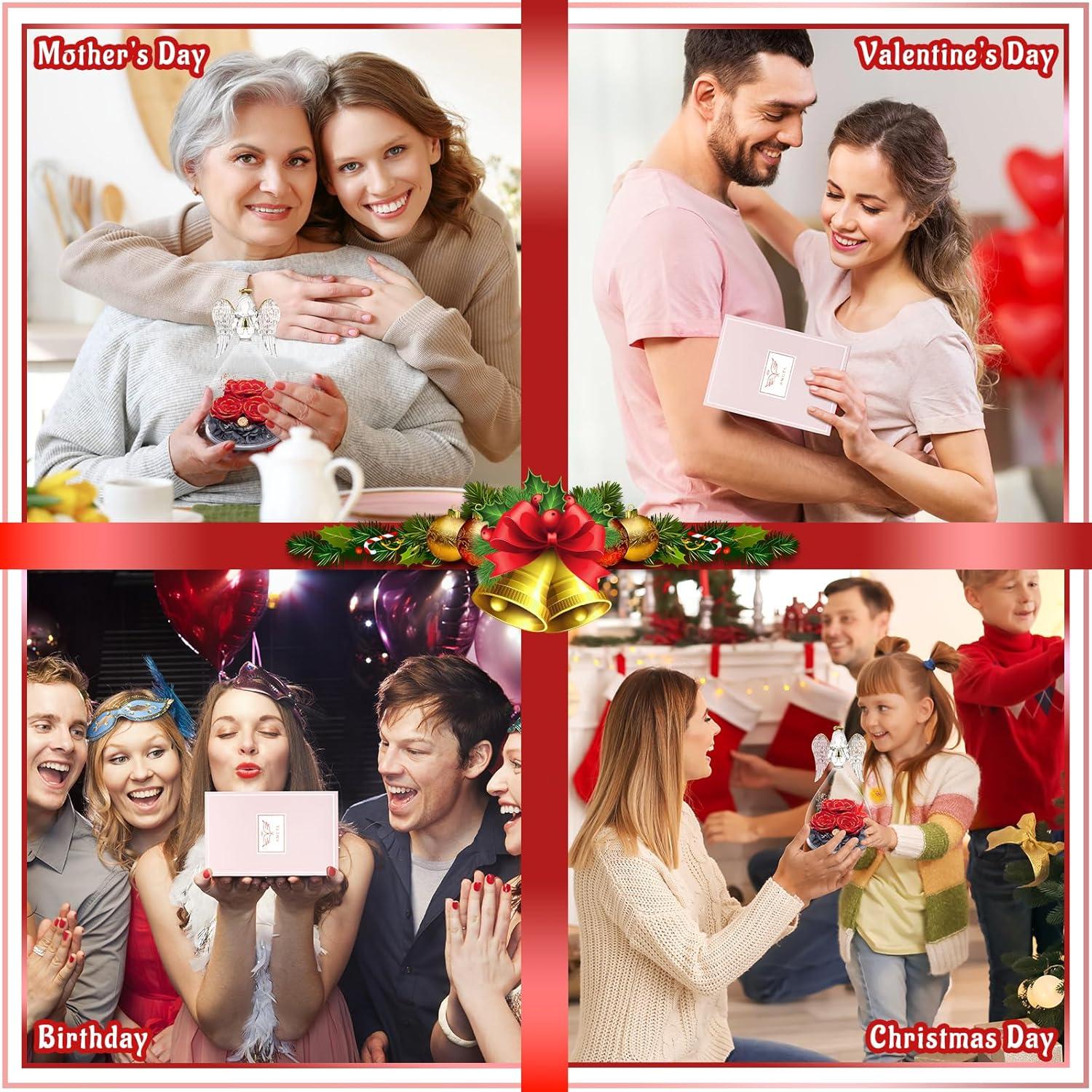 Sunia Ewige Rose Engel Geschenk 3 Rosen im Glas Weihnachten Muttertag
