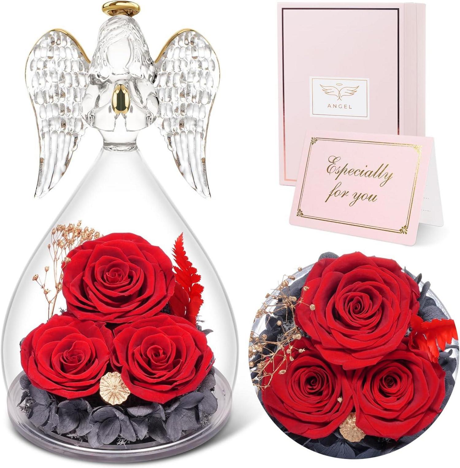 Ewige Rose Engel Geschenkbox 3 Ewige Rose im Glas Engel Rot