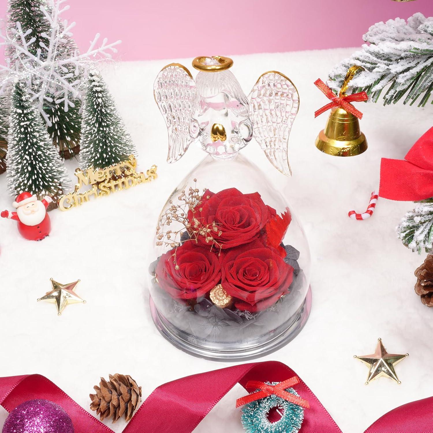 Sunia Ewige Rose Engel 3er Set Glas Rose Geschenke für Frauen Rot