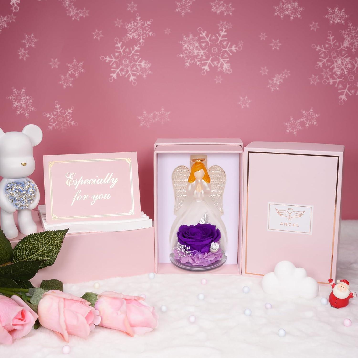 Ewige Rose Engel Glas Dome Geschenkbox & Grußkarte, Echte