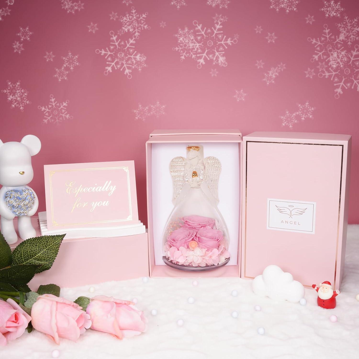 Ewige Rose Engel Geschenk-Set 3 Ewige Rosen & Glas Engel