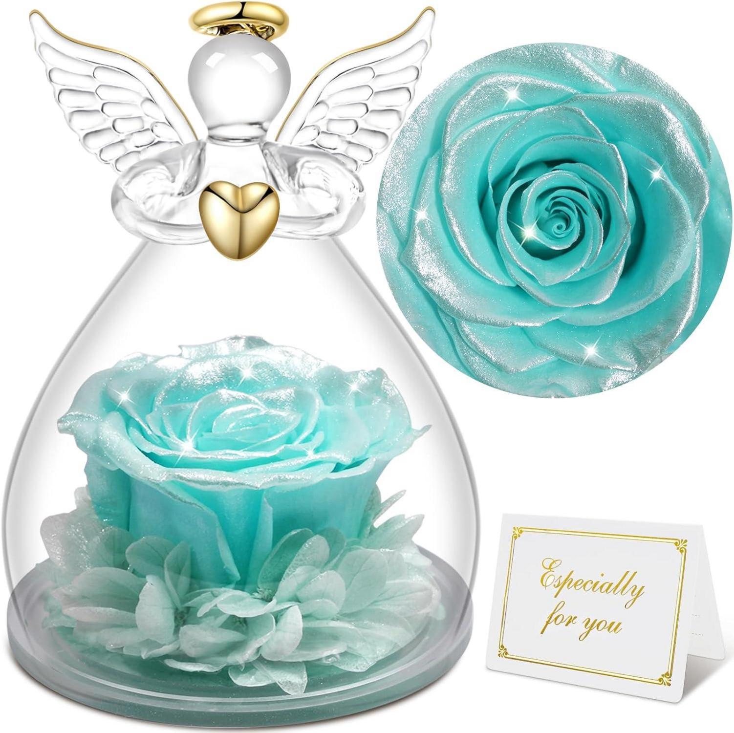 Ewige Rose Engel Figur Geschenkbox Weihnachten Glitzerndes Hellblau