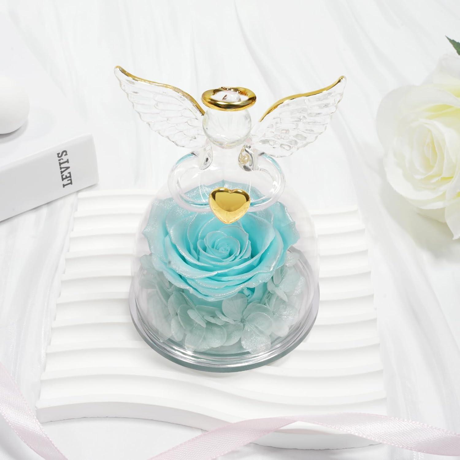 Ewige Rose Engel Figur Geschenke für Frauen Weihnachten Oma Mama Rot Rose Glitzerndes Glas