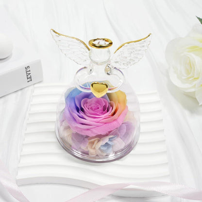 Sunia Ewige Rose Engel Figur Geschenkbox, Handgemachte Echte Blumenrose, Weihnachtsgeschenke Frauen, Hochwertige Angel Glass Dome