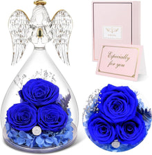 Ewige Rose Engel Geschenkbox 3 Ewige Rosen Glas Engel Blau