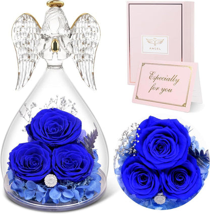 Ewige Rose Engel Geschenkbox 3 Ewige Rosen Glas Engel Blau