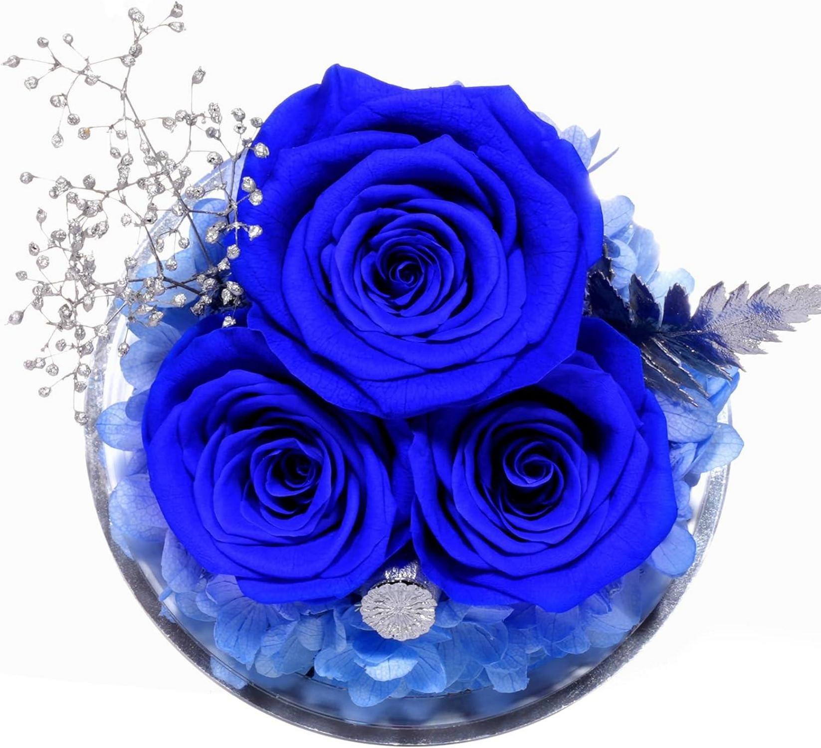 Ewige Rose Engel Geschenkbox 3 Ewige Rosen Glas Engel Blau