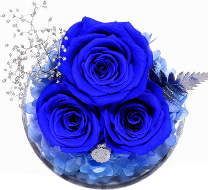 Ewige Rose Engel Geschenkbox 3 Ewige Rosen Glas Engel Blau