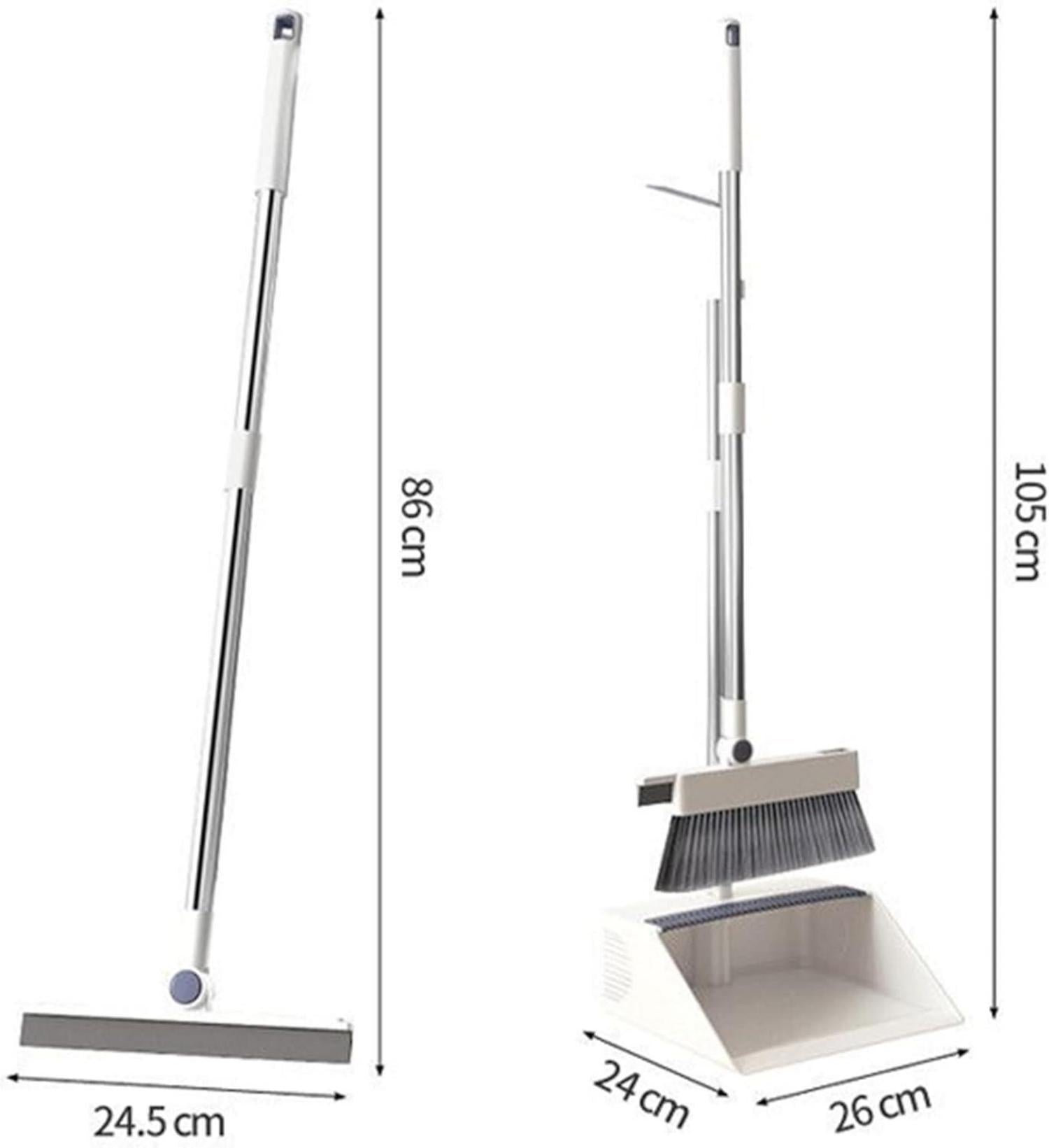 Hochwertiges 4-in-1 Besen und Kehrschaufel Set Grau